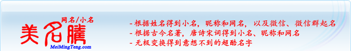 根據(jù)姓名得到小名，昵稱和網名；根據(jù)古今名著，唐詩宋詞得到小名，昵稱和網名；無極變換得到意想不到的超酷名字